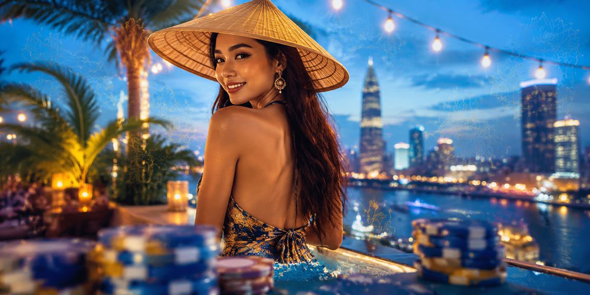 Cảnh đêm TP.HCM – người dùng trải nghiệm casino trực tuyến c50 với nón lá truyền thống